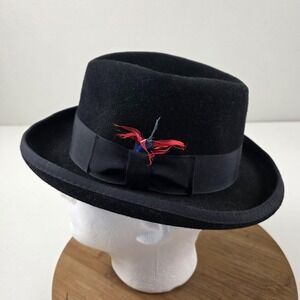 Bailey Hat Fedora Fitted Mens Medium Black Wool Felt Feather Lined Made USA